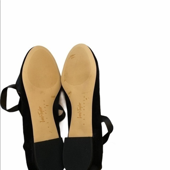 Lord & Taylor 424 Fifth Black Suede Penelope Ankle Strap Flat Shoes 6M Women’s - Picture 6 of 12